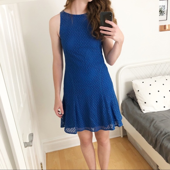 Akris Punto Blue Sleeveless Eyelet Lace Dress - 4 - Picture 1 of 11